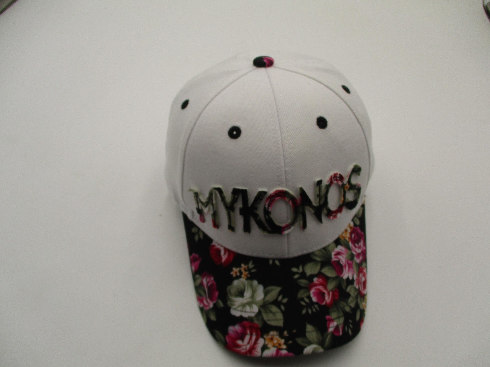 Mykonos Hat Cap Strap Back Mens One Size Floral Brim White Twill Karfil Greece7