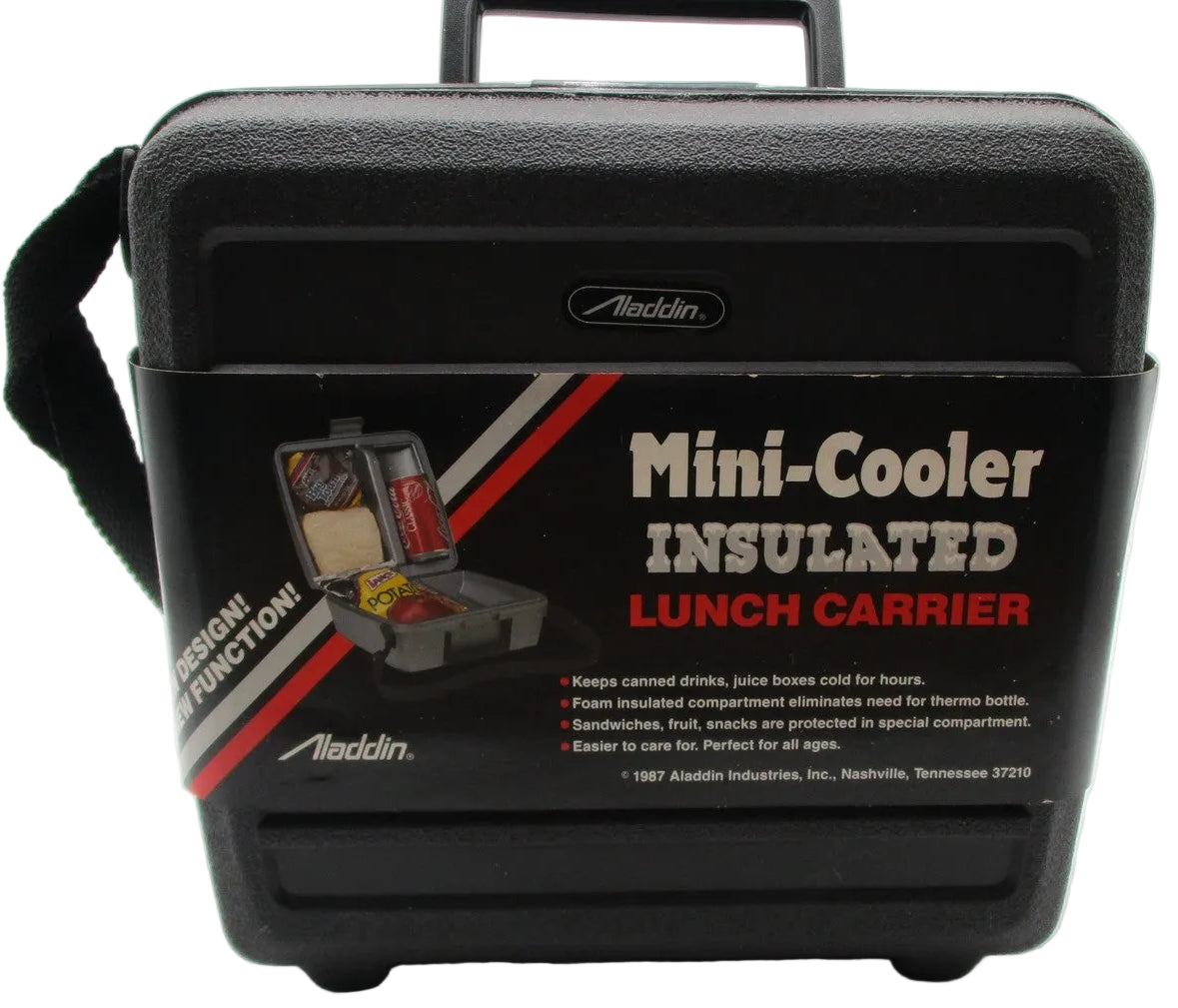Vintage Aladdin Mini-Cooler Insulated Lunch Box Carrier Black 8.5x10 USA 776020