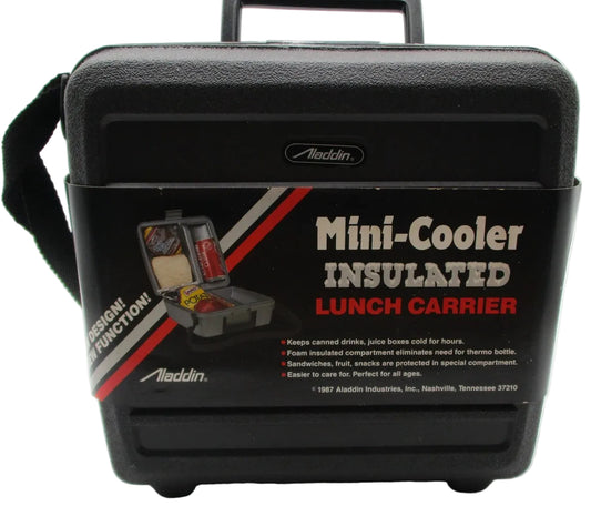 Vintage Aladdin Mini-Cooler Insulated Lunch Box Carrier Black 8.5x10 USA 776020