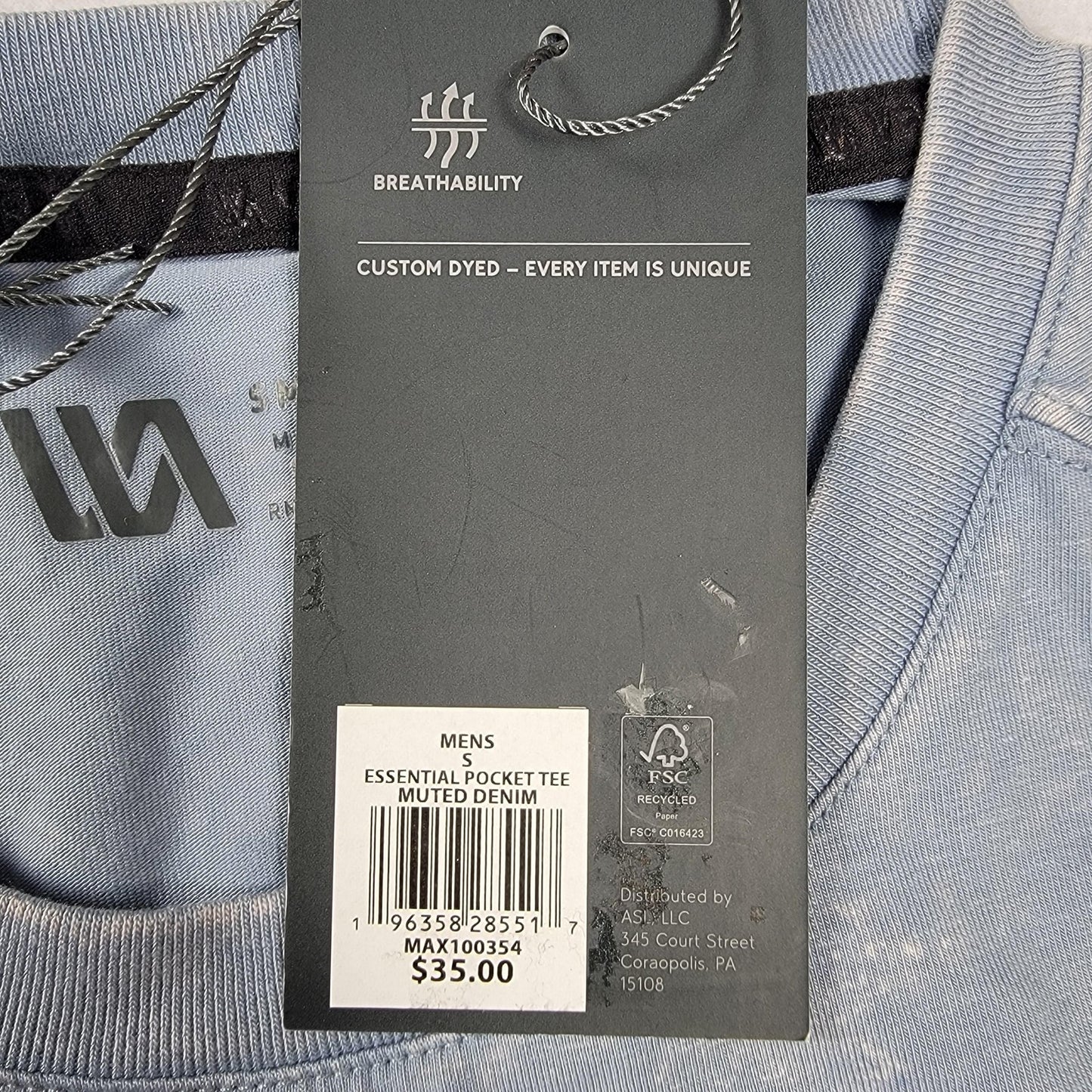 VRST Essential Pocket Shirt Mens Sm Muted Denim Breathable Custom Dyed Tee