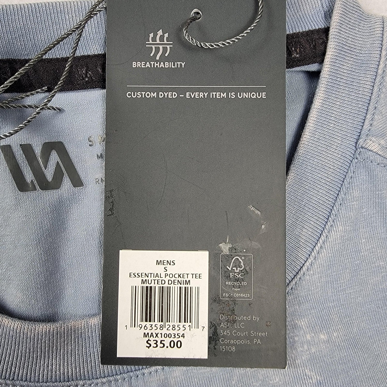 VRST Essential Pocket Shirt Mens Sm Muted Denim Breathable Custom Dyed Tee