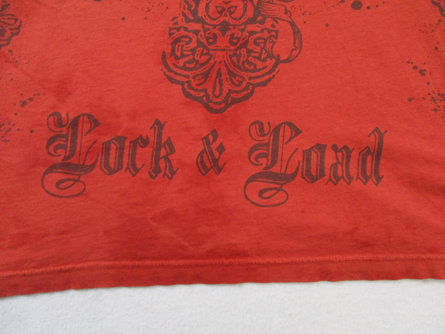 Vegas Royalty Shirt Womens Medium Red Skull Lock & Load Rhinestone Tee Graphic3