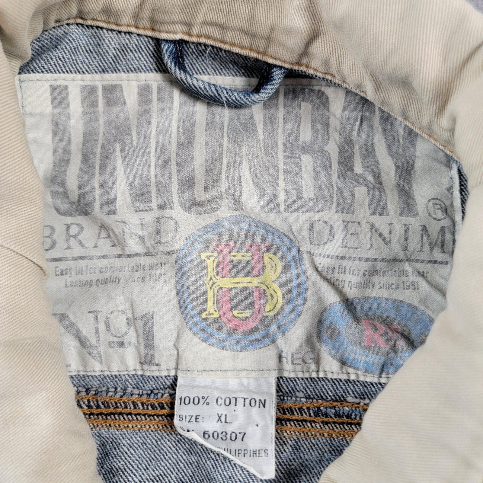Union Bay Denim Jacket Mens XL Blue Jean Contrast Collar Button Up Vintage Style3