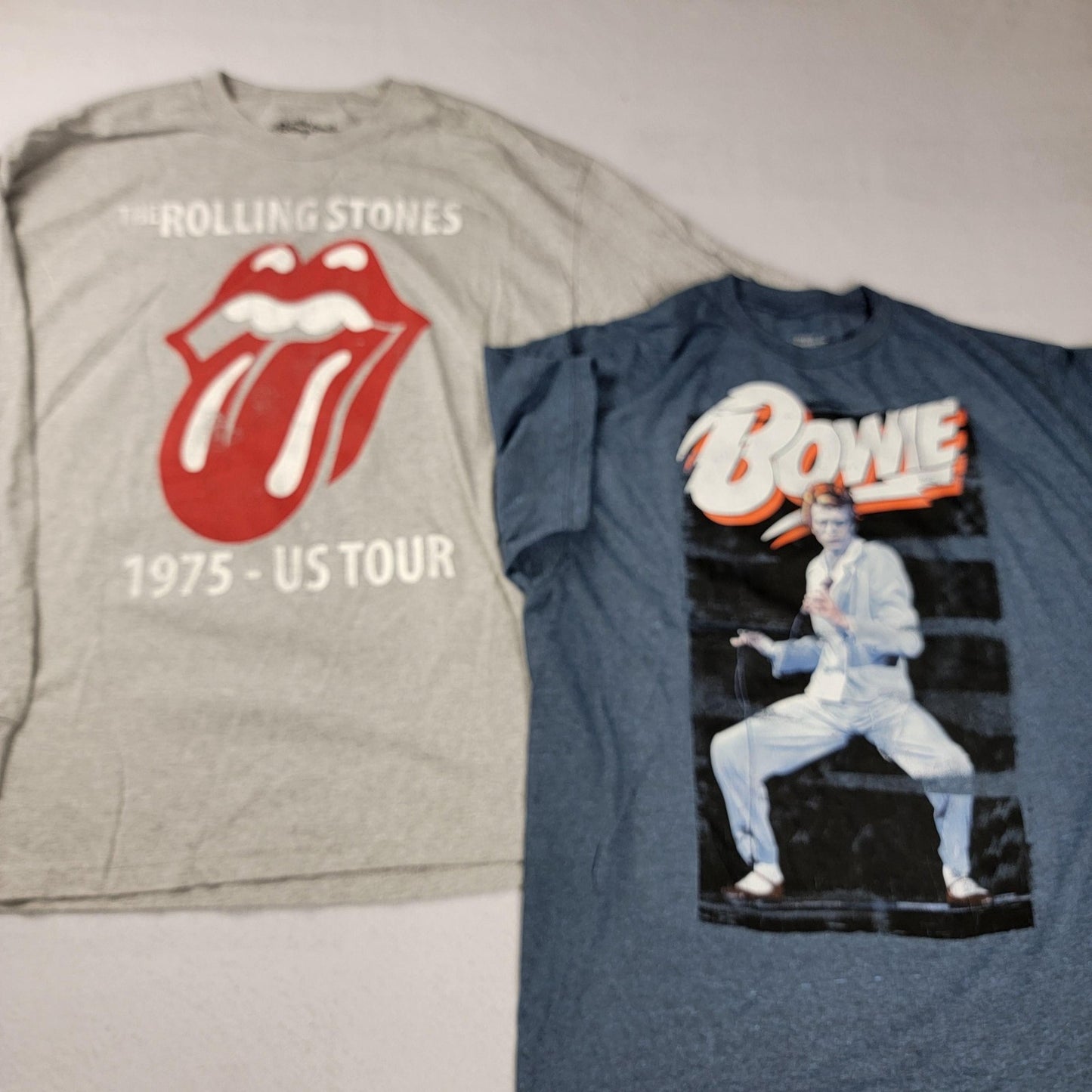 Rolling Stones Long Sleeve 1975 Tour & Bowie Short Sleeve Shirt Mens XL