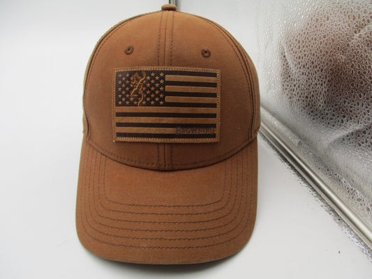 Browning Hat Cap Snap Back Mens One Size Brown USA Flag Patch Cotton Twill0