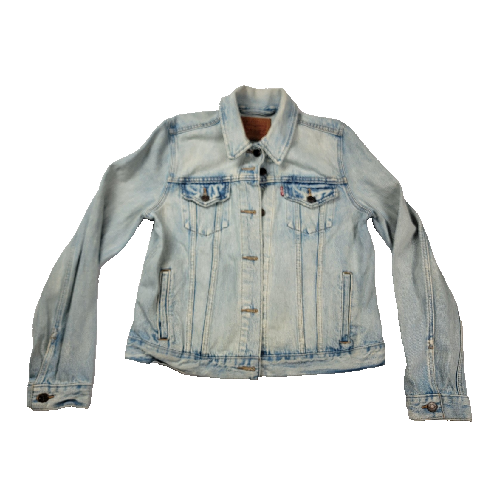 Levi Strauss Jacket Womens Lg Denim Trucker Distressed Button Up 299450009 11530