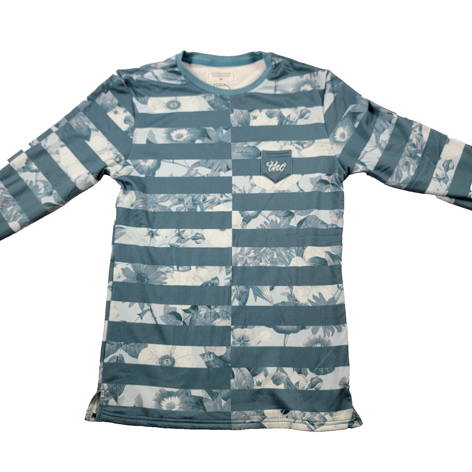 The Hideout Clothing Flower Striped Pullover Crewneck Mallard Blue Size S 7950