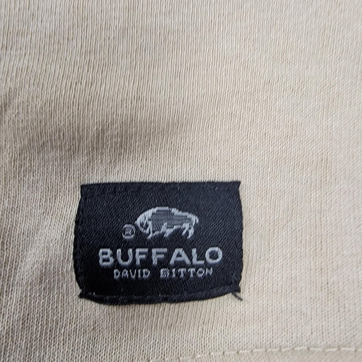 Buffalo David Bitton Shirt Mens Small Tan Henley Short Sleeve Patch