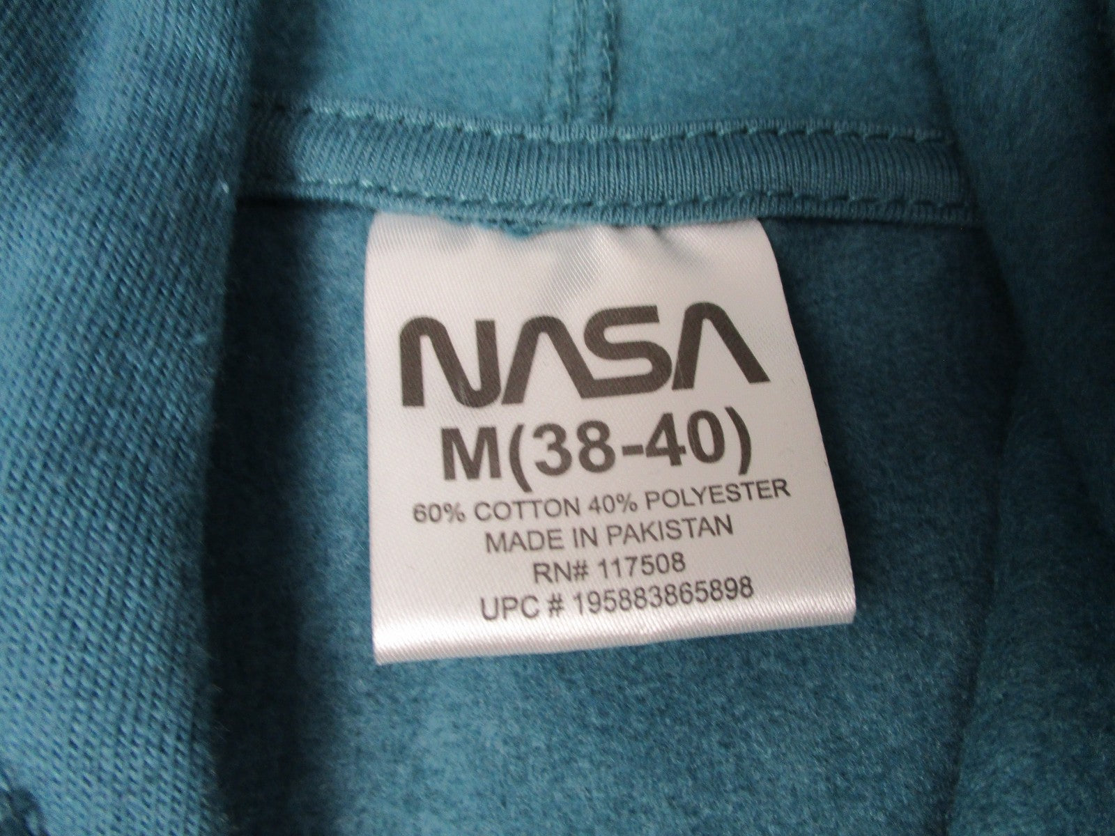 NASA Hoodie Sweatshirt Mens Medium Blue Globe Logo Rainbow Graphic Pullover 13313