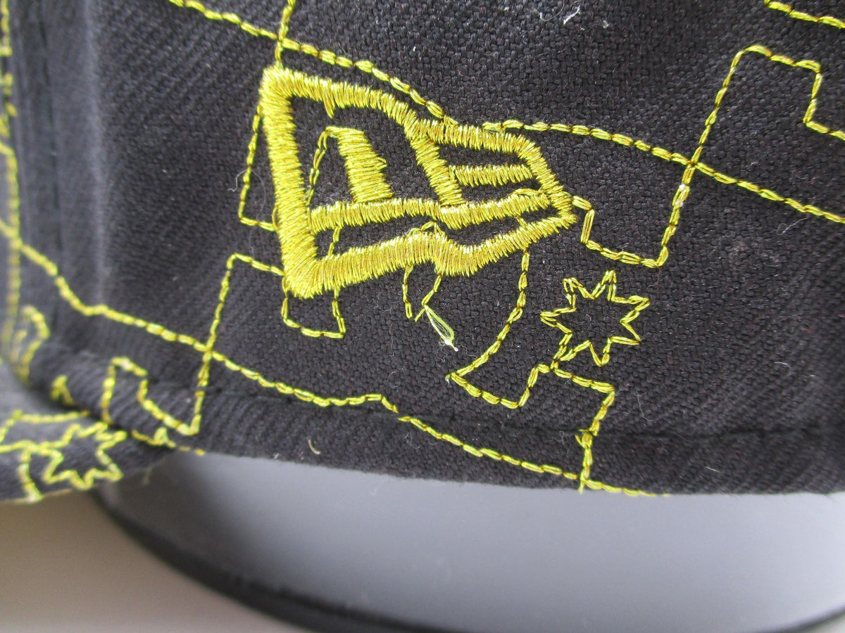 Vintage New Era DC Shoes Hat Cap Fitted Mens 7 1/4 Black Gold 59FIFTY Logo3