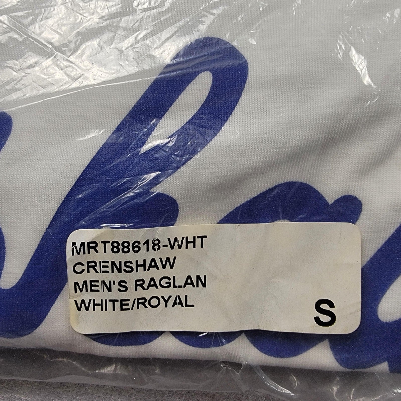 The Marathon Clothing Crenshaw Shirt Mens Small White Royal Raglan MRT886185