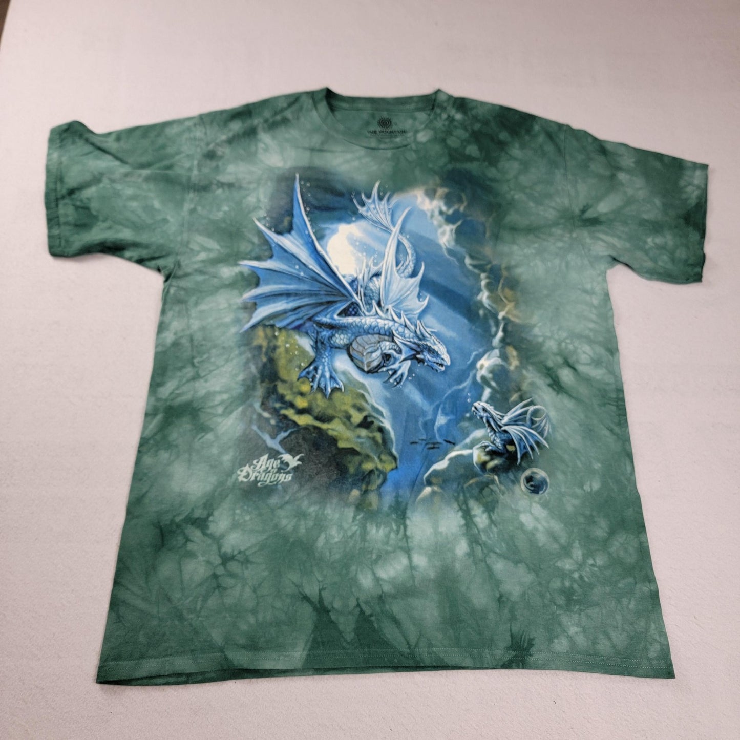 The Mountain 2 Pk Tees Men's XL Green Age of Dragon & Brown Rasta Lion