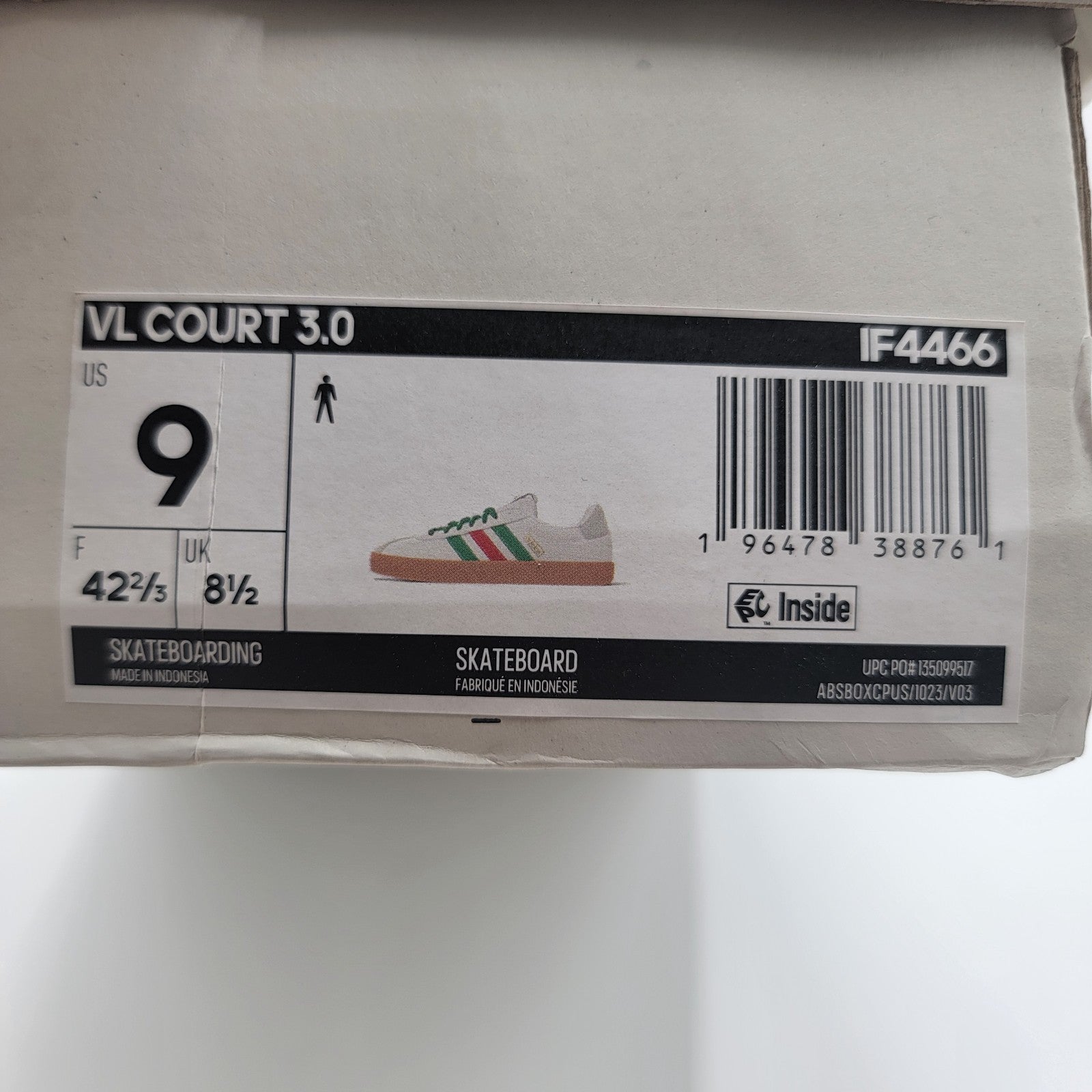 Adidas Men's VL Court 3.0 Skate Casual Shoes White Red Green Size 9 NIB9
