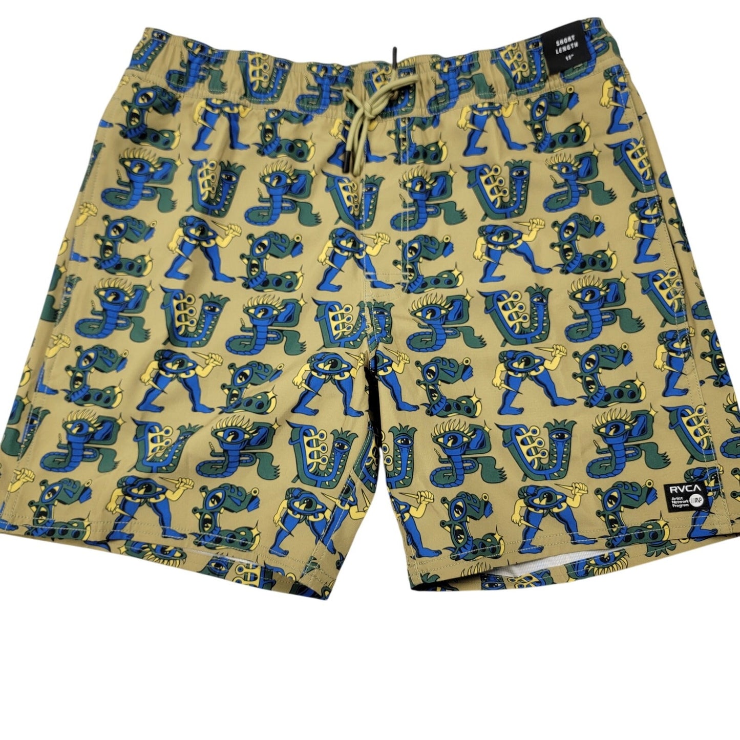 RVCA Artist Network Program Boardshorts Men’s Medium Tan Graphic Swim Trunks 17”0