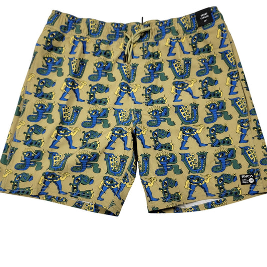 RVCA Artist Network Program Boardshorts Men’s Medium Tan Graphic Swim Trunks 17”0