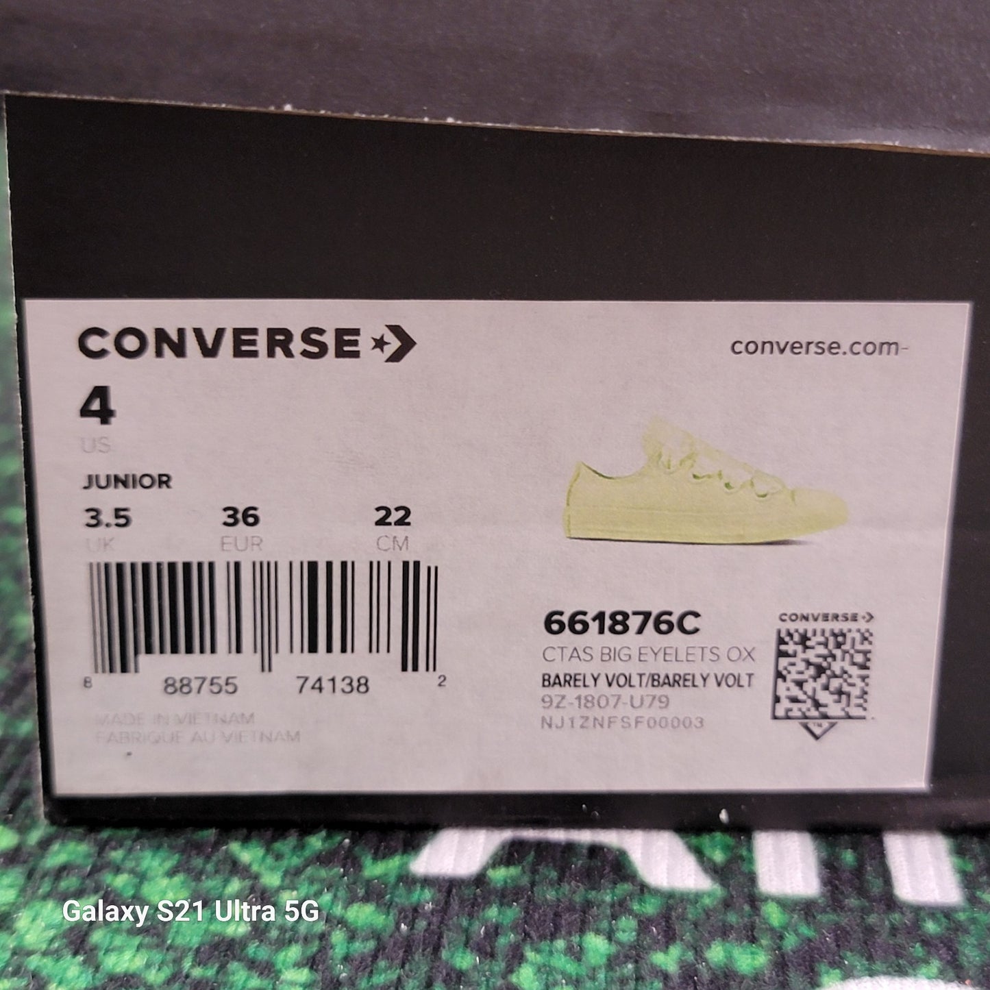 Converse CTAS Big Eyelets OX Tinker Bell Barely Volt Junior Size 4Y 661876C7
