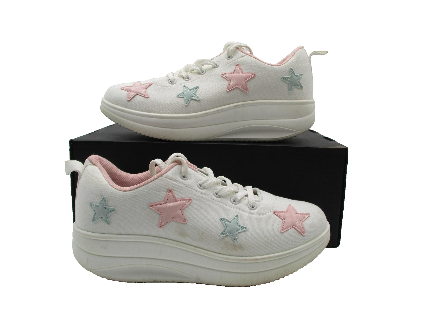Ruideng Shoes Womens Size 9.5 White Pastel Canvas Star Platform Sneakers (1G8)0