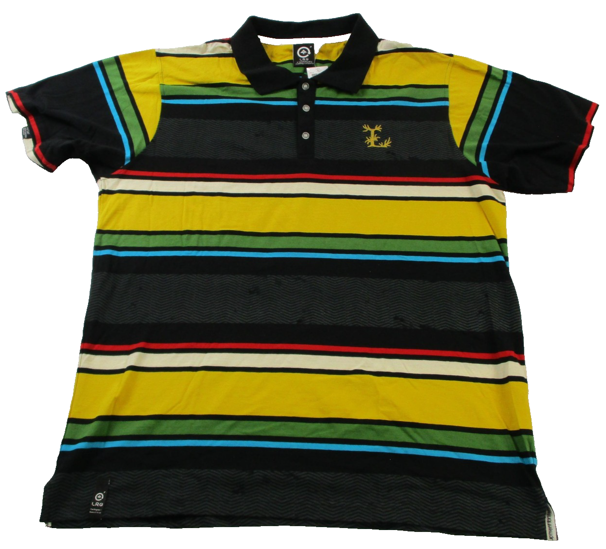 LRG Polo Shirt Mens 2XL Multicolor Striped Short Sleeve Cotton Collared Casual0