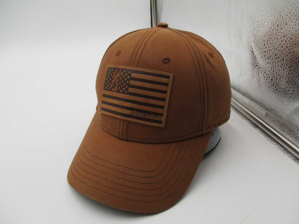 Browning Hat Cap Snap Back Mens One Size Brown USA Flag Patch Cotton Twill3