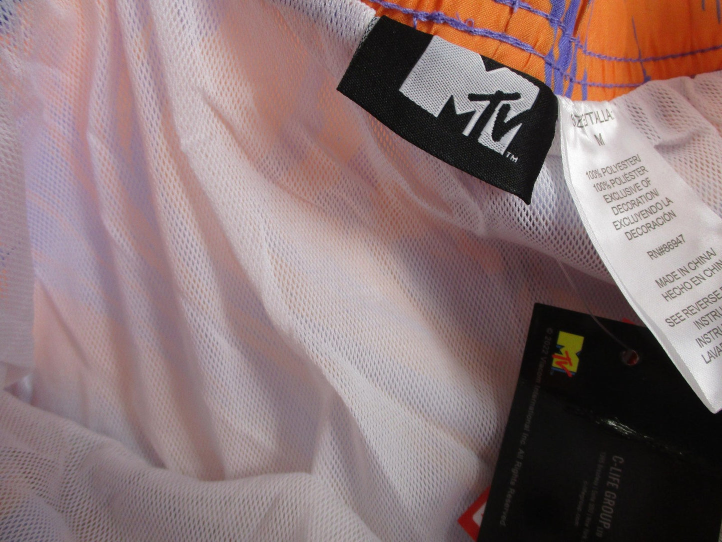 MTV Swim Shorts Mens Size M Orange Purple Tie Dye UPF 50+ Music Television 12307