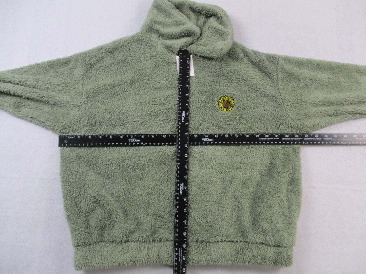 Cut & Paste Sunflower Sherpa Jacket Womens Medium Green Fleece Embroidered 13396