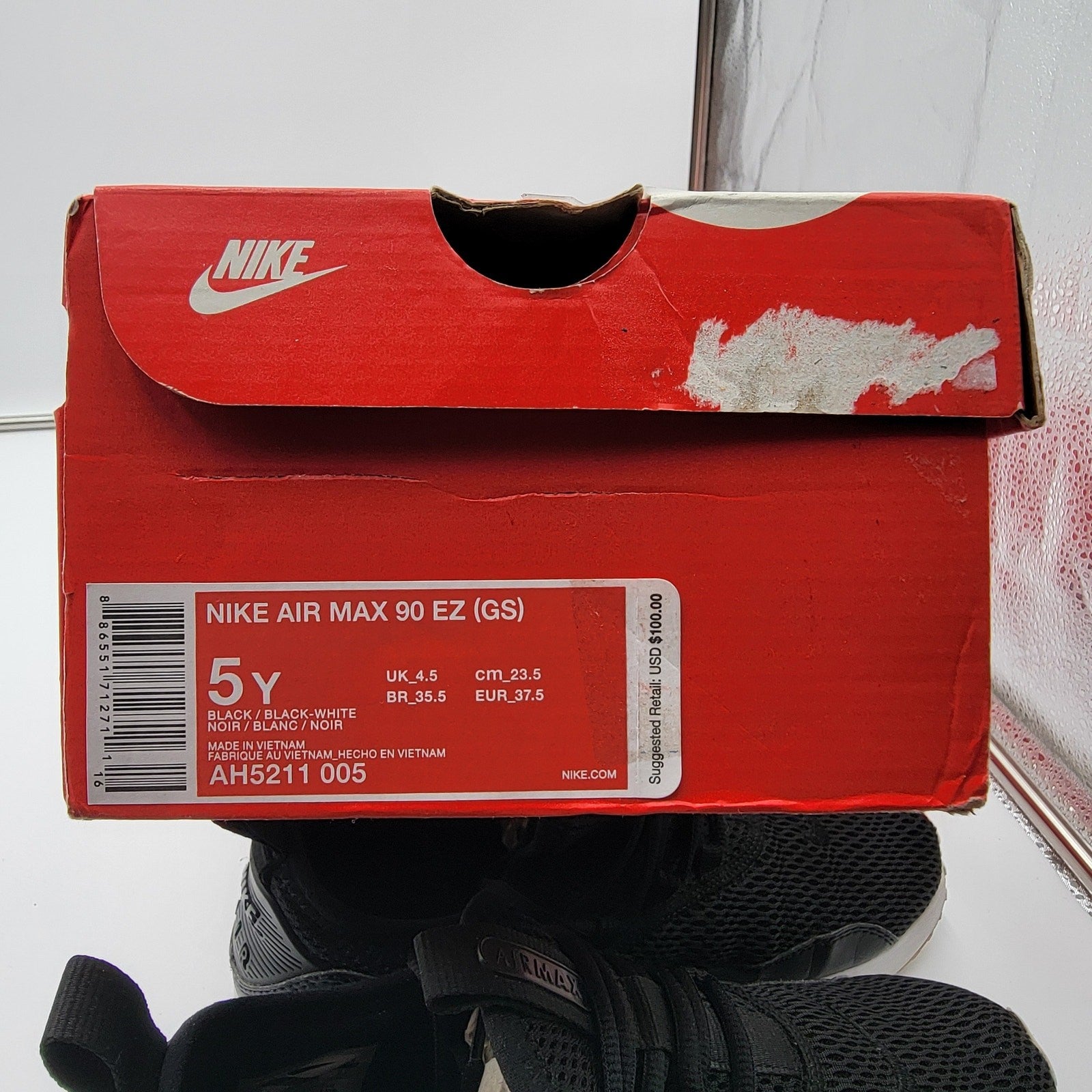 Nike Air Max 90 EZ GS 'Black White' Sz 5.5Y AH521100510