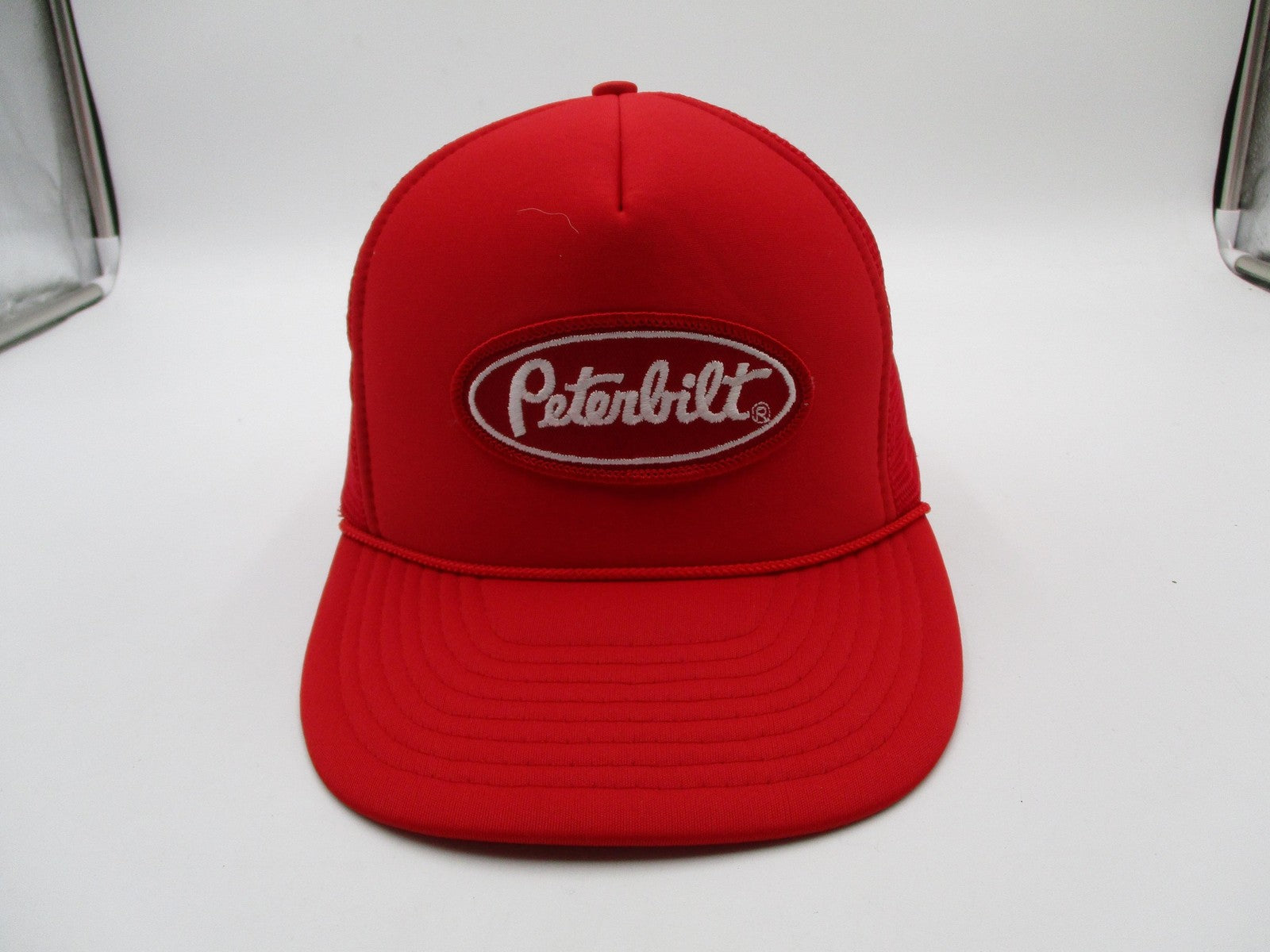 Nissin Cap Peterbilt Hat Cap Snap Back Mens OSFM Red Mesh Trucker Embroidered0