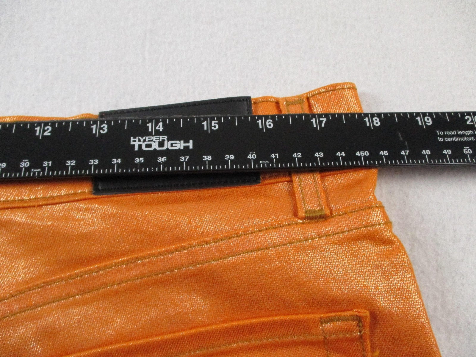 Golden Jeans Mens 34 Orange Metallic Flare Distressed Stretch Denim USA 14378