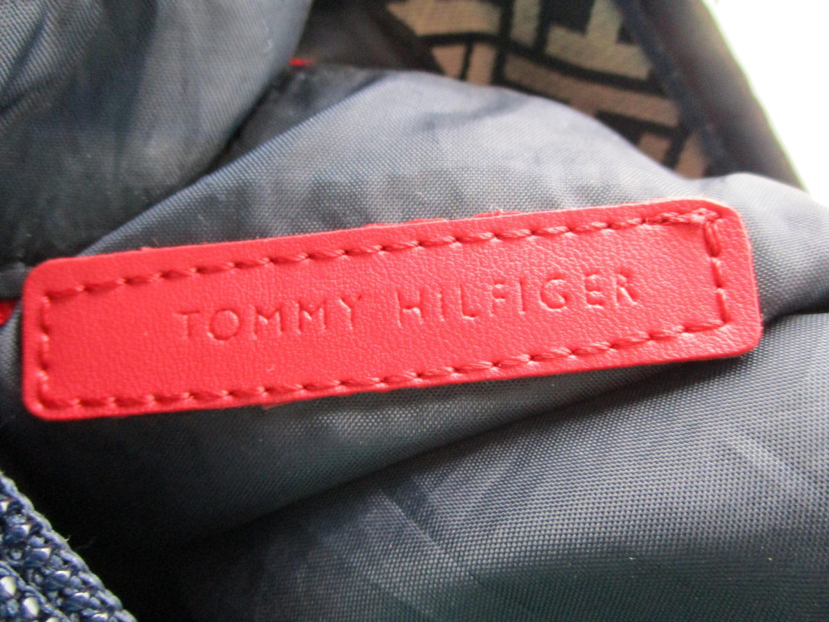 Tommy Hilfiger Shoulder Bag Womens Medium Blue Logo Canvas Faux Leather Studded8