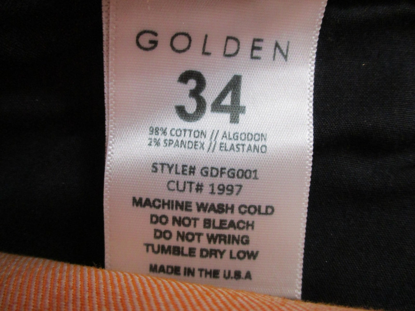 Golden Jeans Mens 34 Orange Metallic Flare Distressed Stretch Denim USA 14375