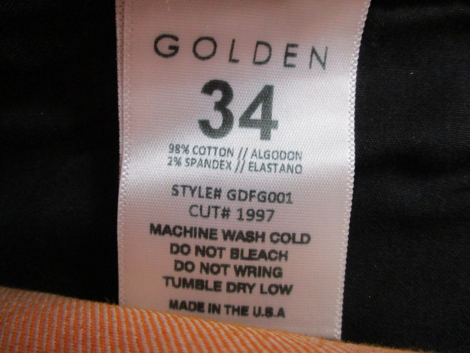 Golden Jeans Mens 34 Orange Metallic Flare Distressed Stretch Denim USA 14375