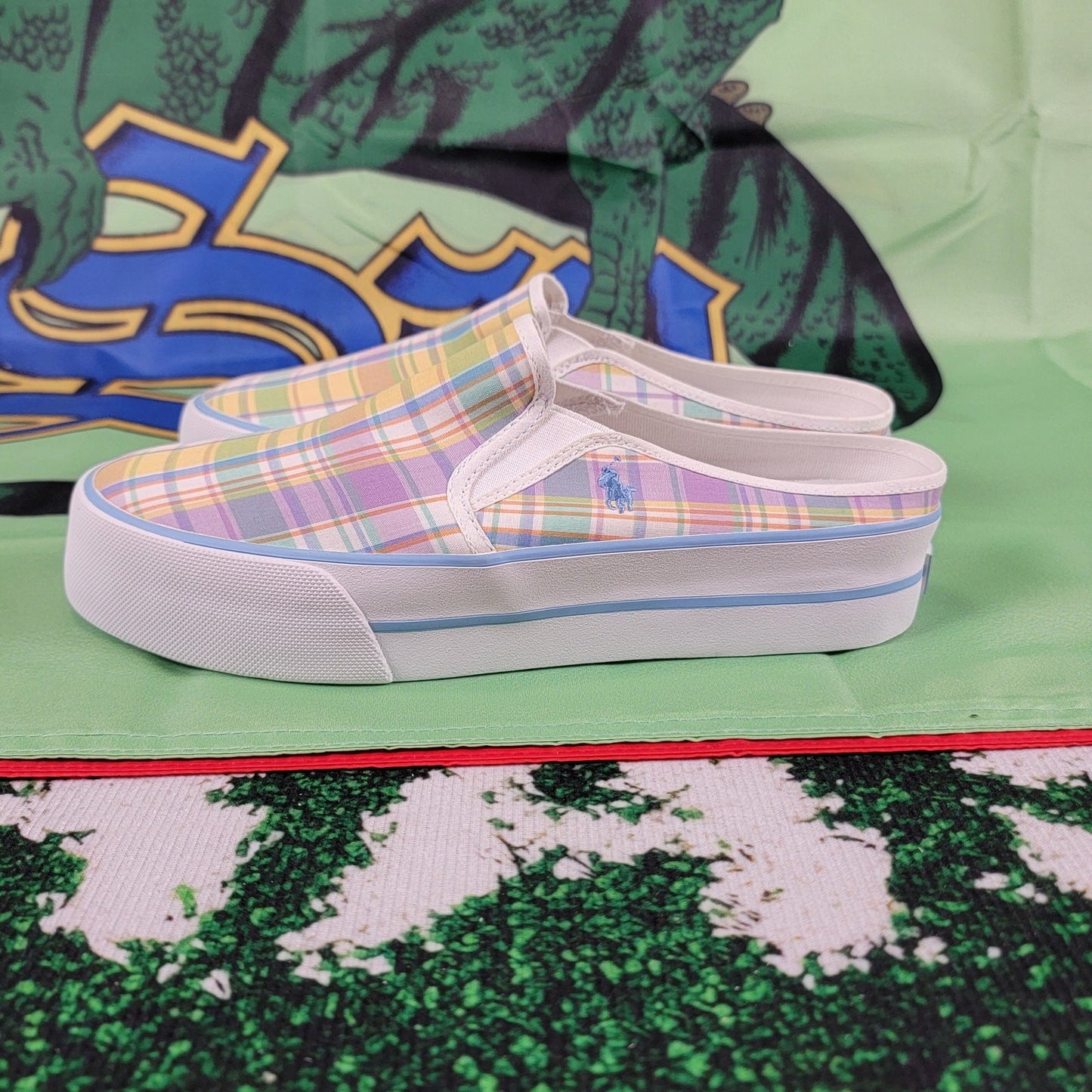 Polo Ralph Lauren Plaid Mansheim Mule Platform Mens Sz 6 WQ3715C1