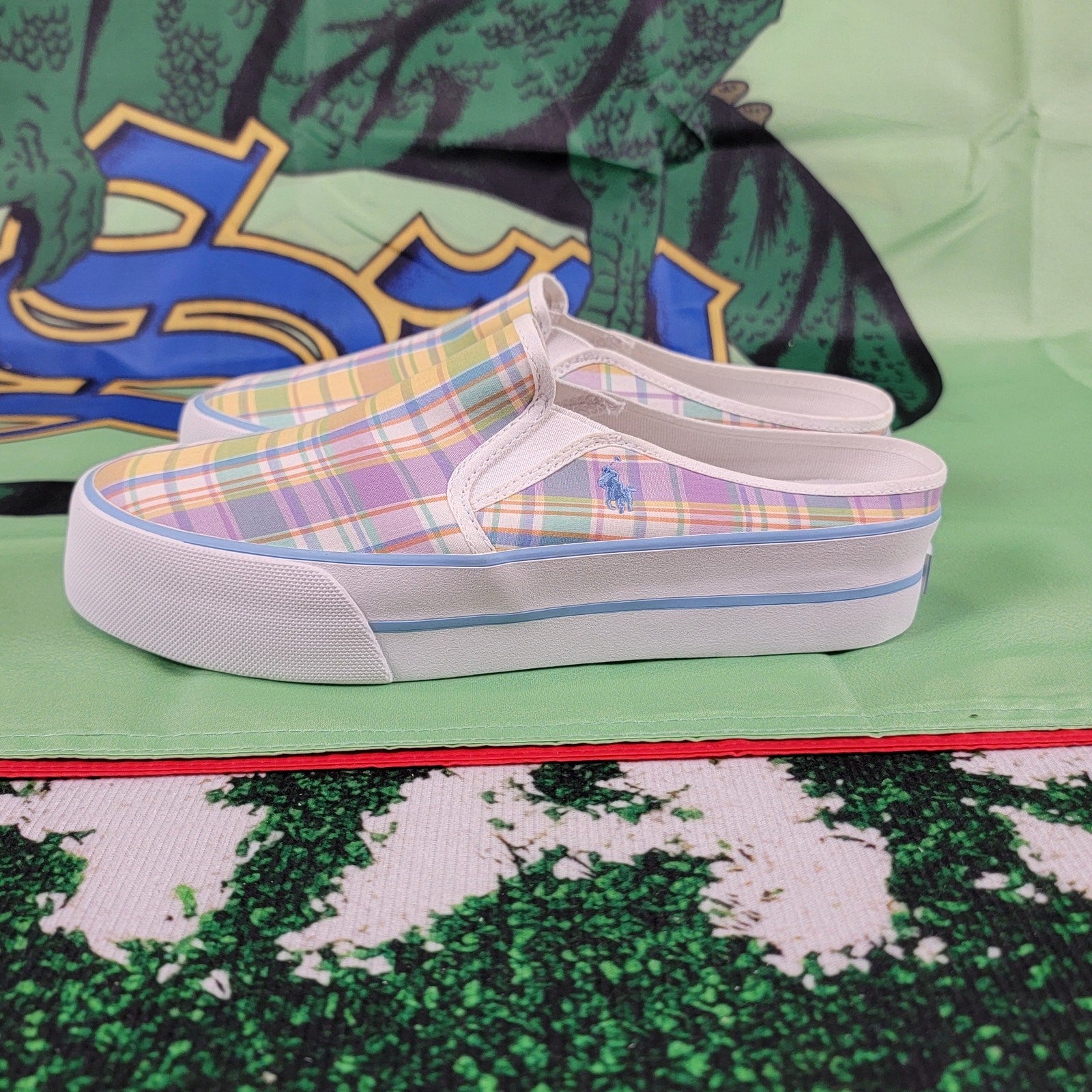Polo Ralph Lauren Plaid Mansheim Mule Platform Mens Sz 6 WQ3715C1