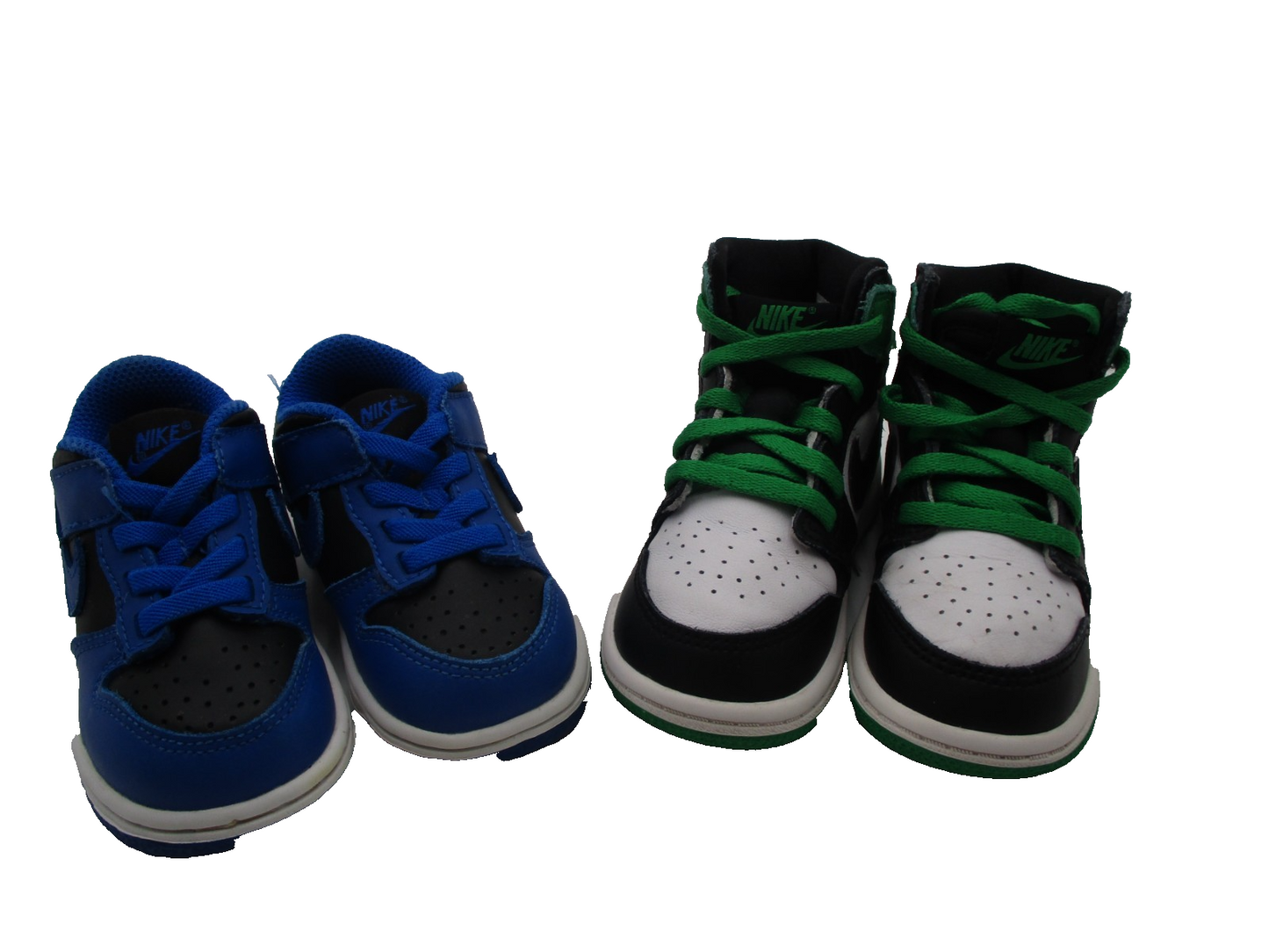 Nike Kids Sneaker Bundle – Royal Blue/Black & Green/White – Sizes 7C + 7Y (1A8)0