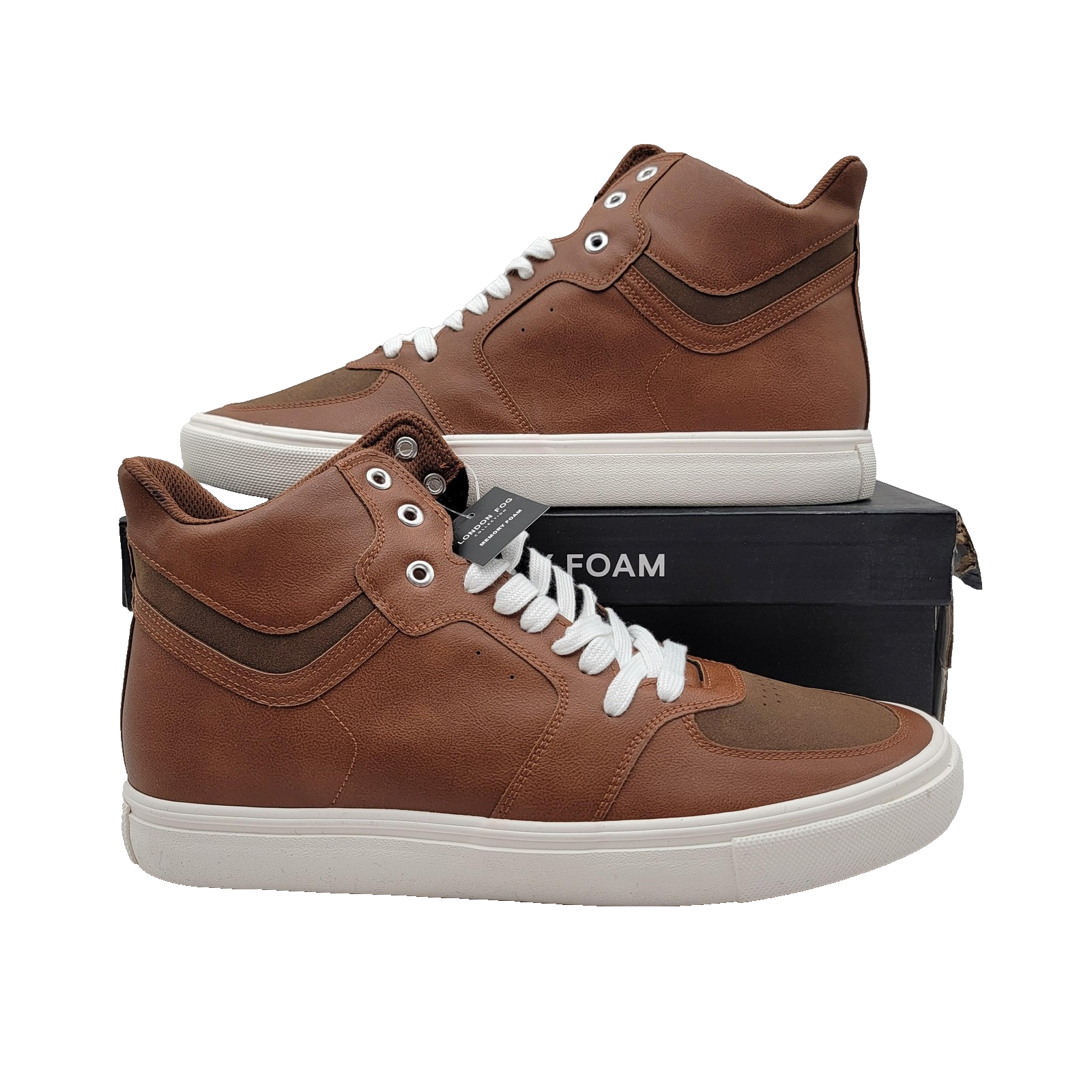 London Fog Blake Shoes Mens Size 12 Cognac Brown High Top Sneakers Memory Foam0