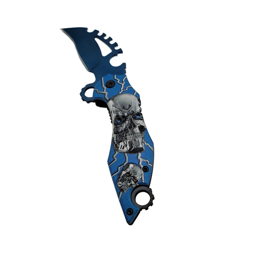 Limited Edition Blue /w Skulls Folding Tactical Pocket Knife0