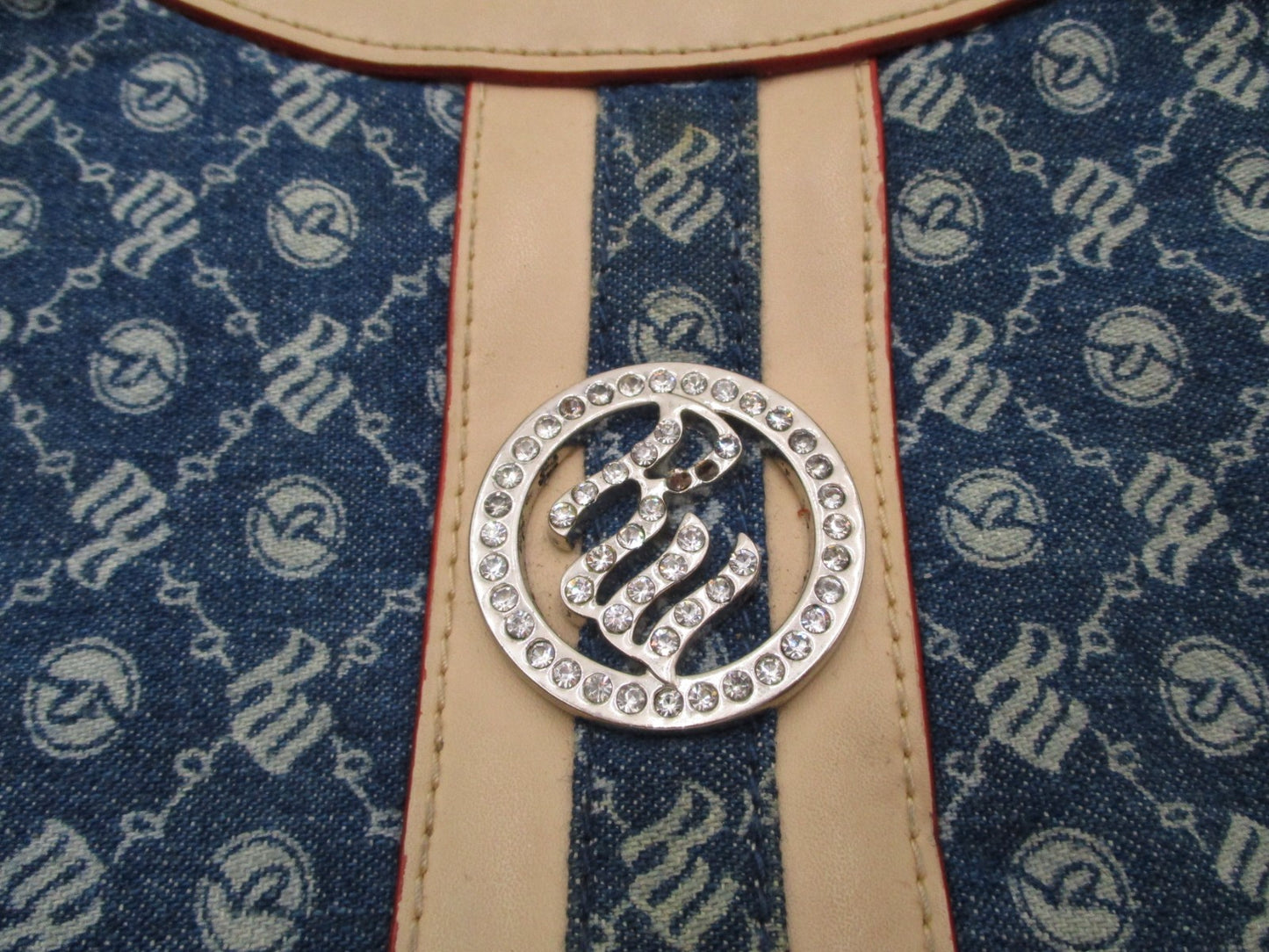 Rocawear Denim Shoulder Bag & Wallet Set Blue Monogram Logo Rhinestone Trim6