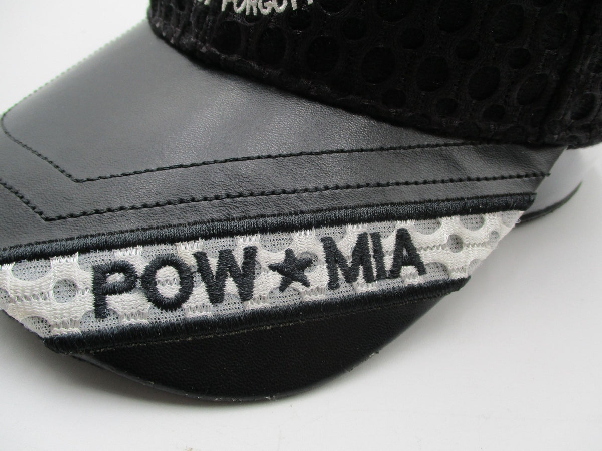 JWM POW MIA Hat Cap Strap Back Mens One Size Black Mesh Faux Leather Embroidered10