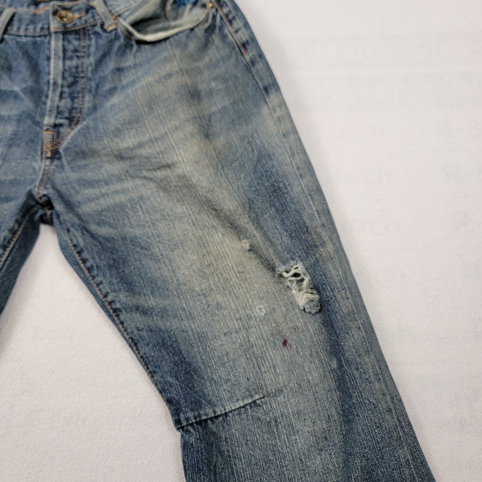 Ed Hardy Jeans Mens 34x34 Blue Denim Straight Leg Tiger Embroidery Distressed9