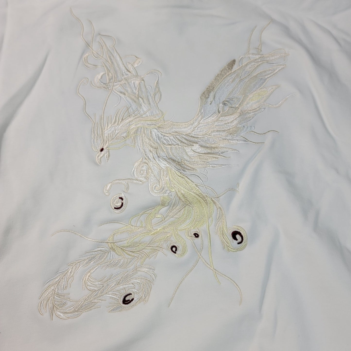 NIEPCE Cream Hoodie Mens XL Embroidered Phoenix Pullover Kangaroo Pocket