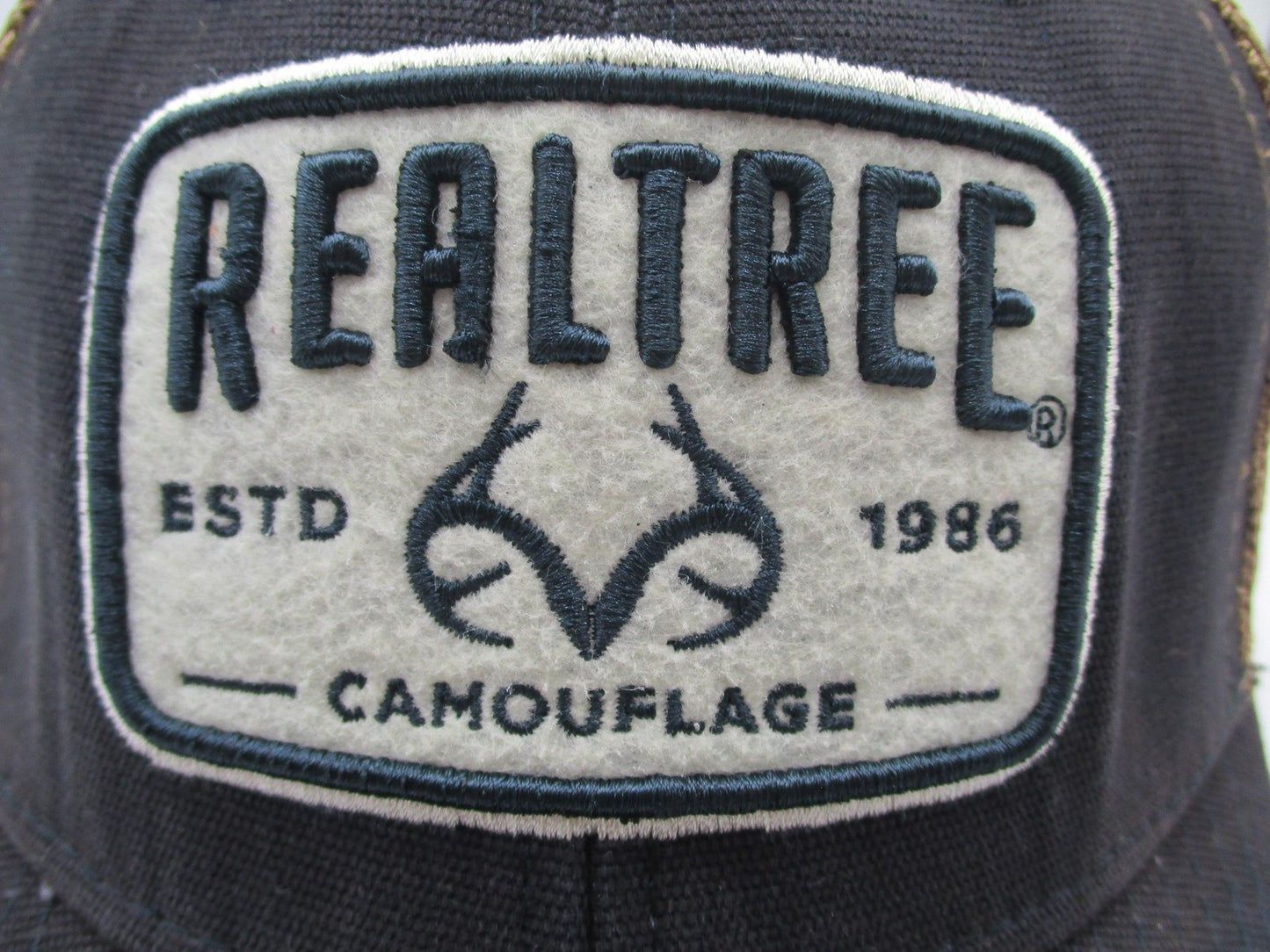 Realtree Dad Cap Fitted Mens Medium Black Tan Mesh Trucker Patch Distressed Look6
