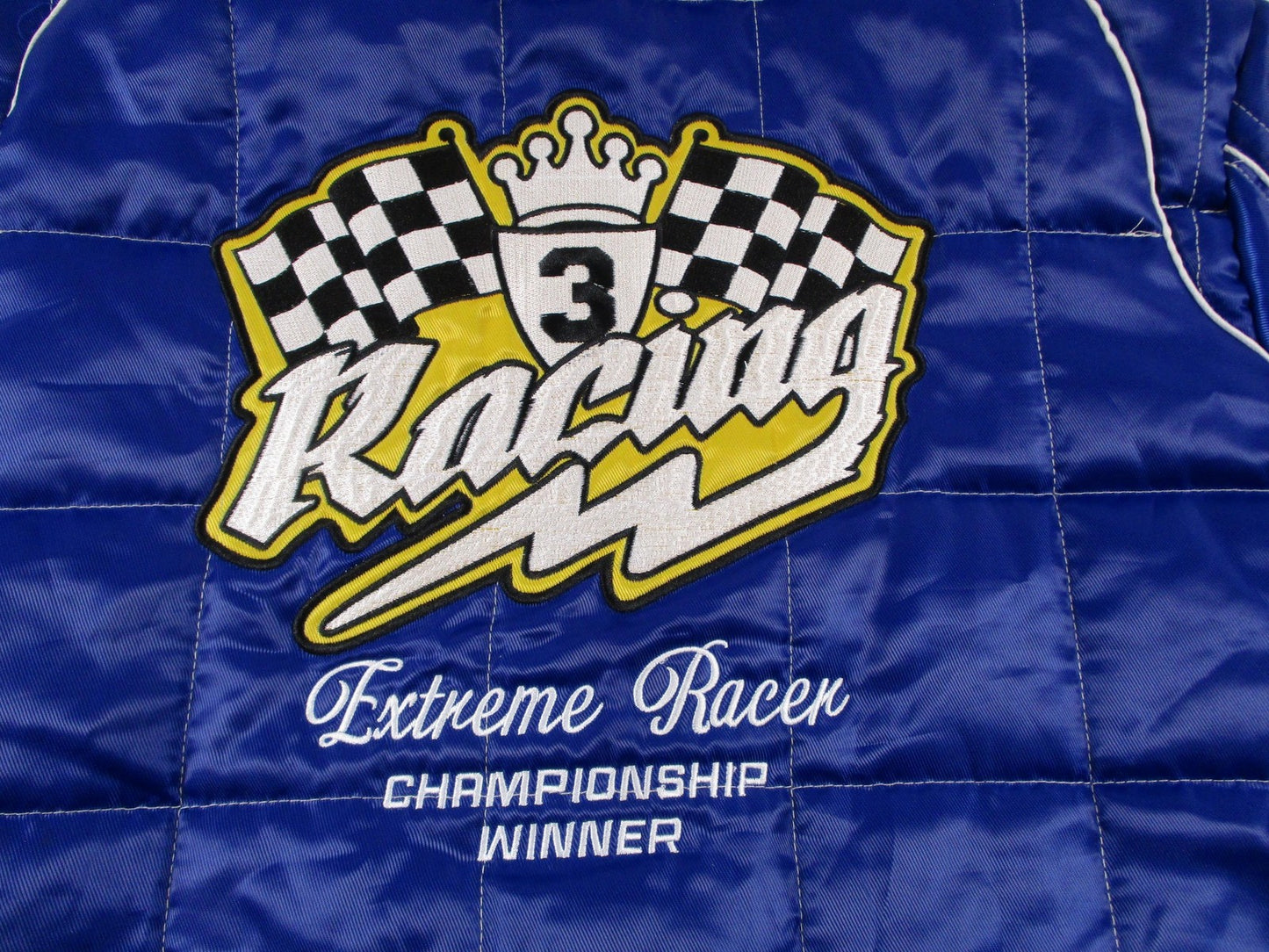 R3bel Jacket Mens 2XL Blue Racing Speed Car Graphic Quilted Satin Bomber5