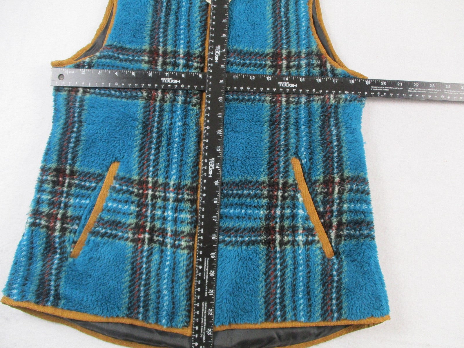 Mountain Ridge Fleece Vest Womens Small Blue Plaid Sherpa Ocean Depth 13407