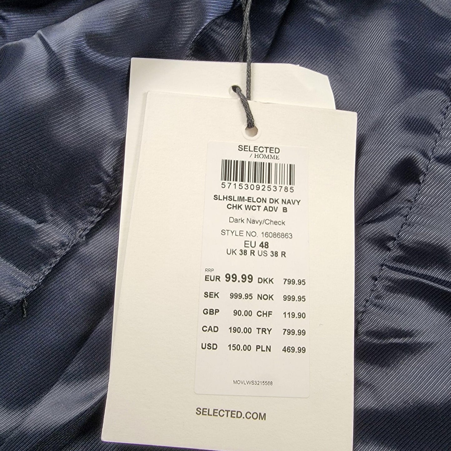 Selected Homme Vest Dark Navy Check Slim Fit Elon Waistcoat