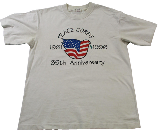 Vintage Peace Corps Nomada Shirt Mens Large White 35th Anniversary 1996 Ecuador0