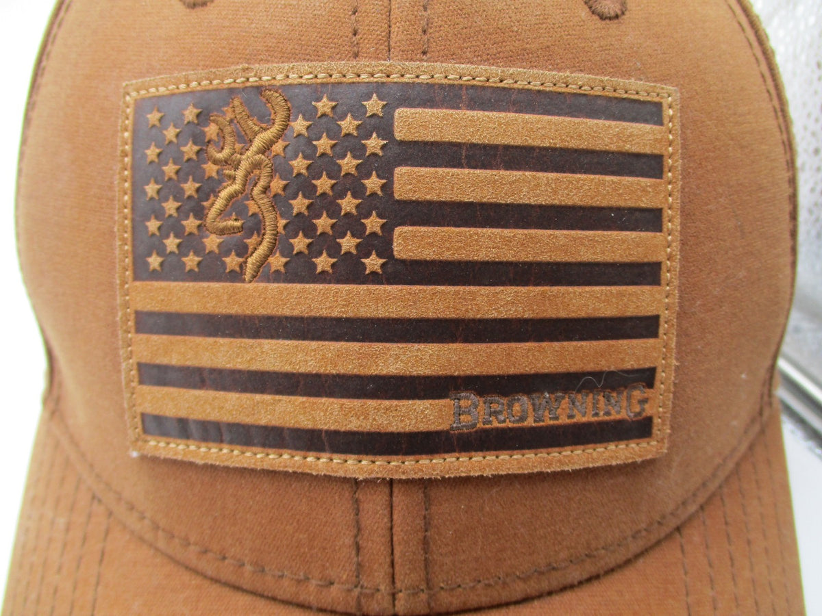 Browning Hat Cap Snap Back Mens One Size Brown USA Flag Patch Cotton Twill1