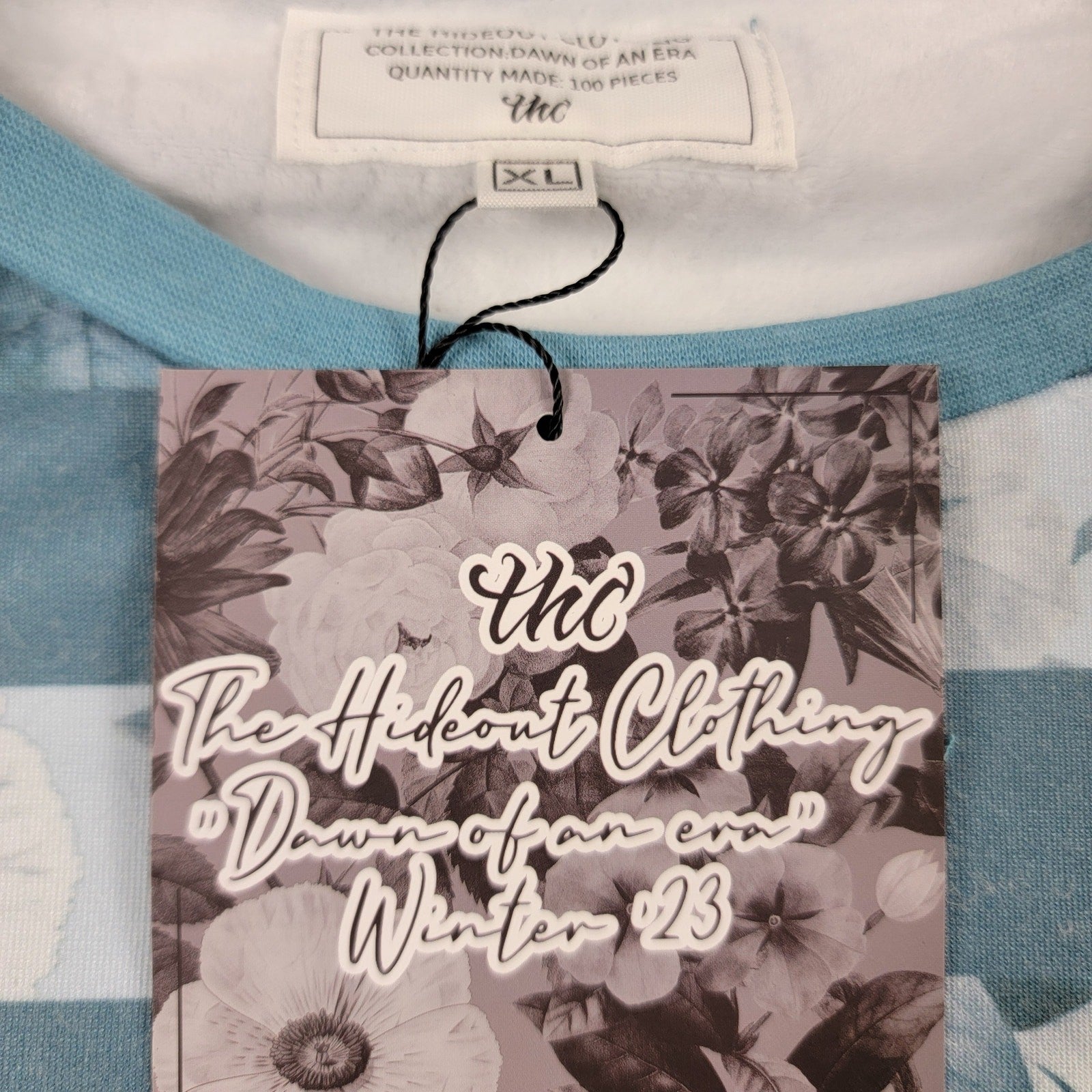 The Hideout Clothing Flower Era Striped Crewneck XL Mallard Blue New