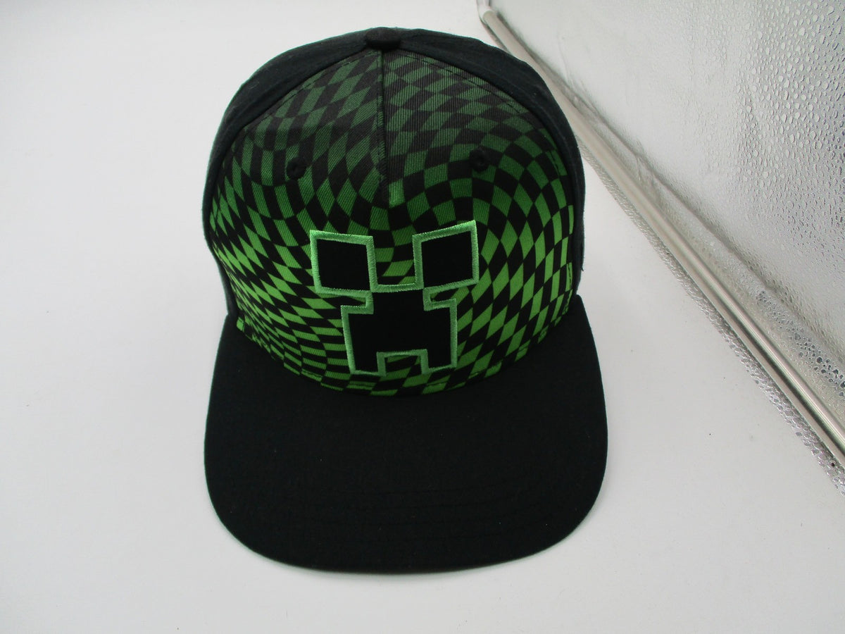 Minecraft Creeper Hat Cap Snap Back Boys One Size Black Green Checkered Graphic2
