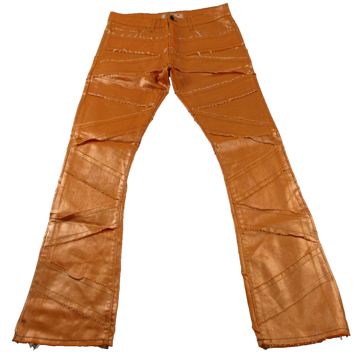 Golden Jeans Mens 34 Orange Metallic Flare Distressed Stretch Denim USA 14370