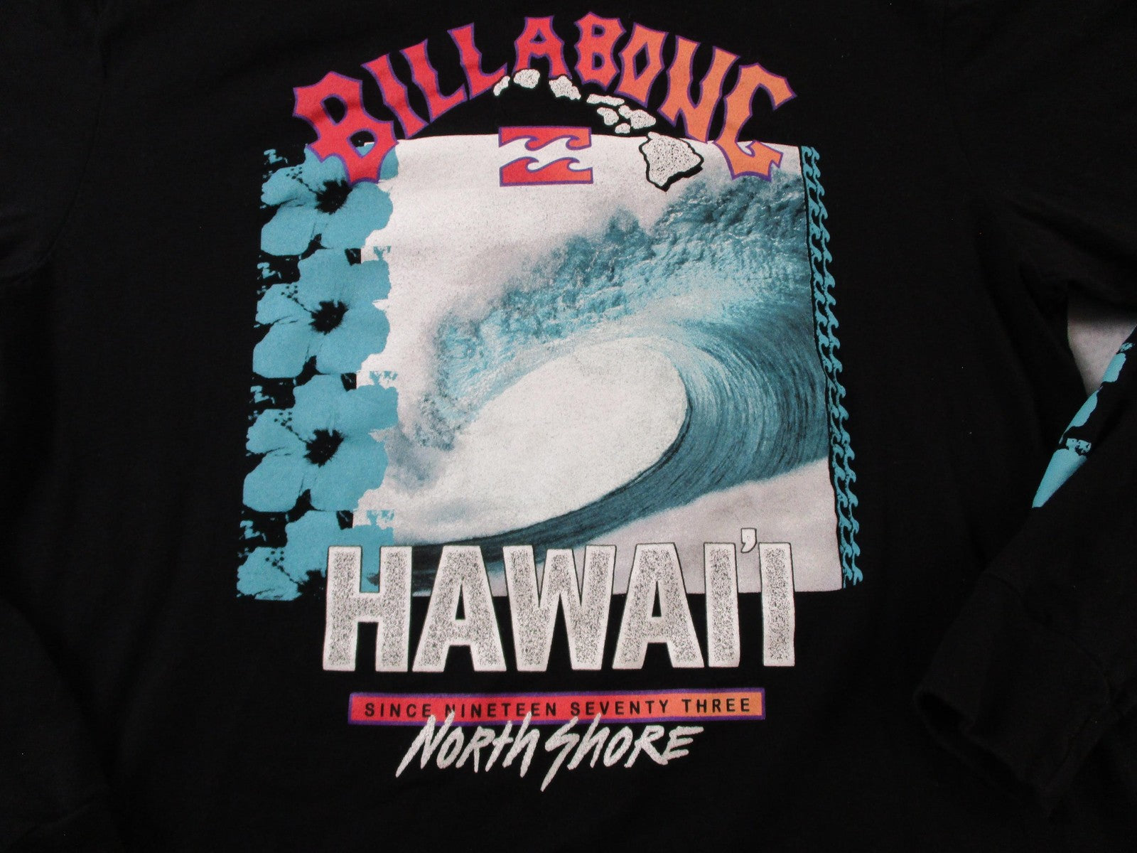 Billabong Hawaii Shirt Mens Medium Black Long Sleeve North Shore Surf Graphic10